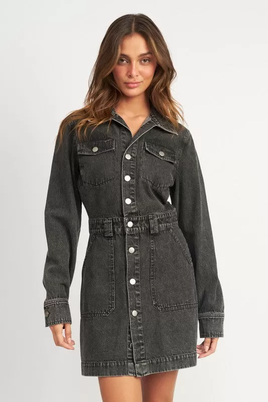 FALL CONCERTS BUTTON DOWN DENIM MINI DRESS