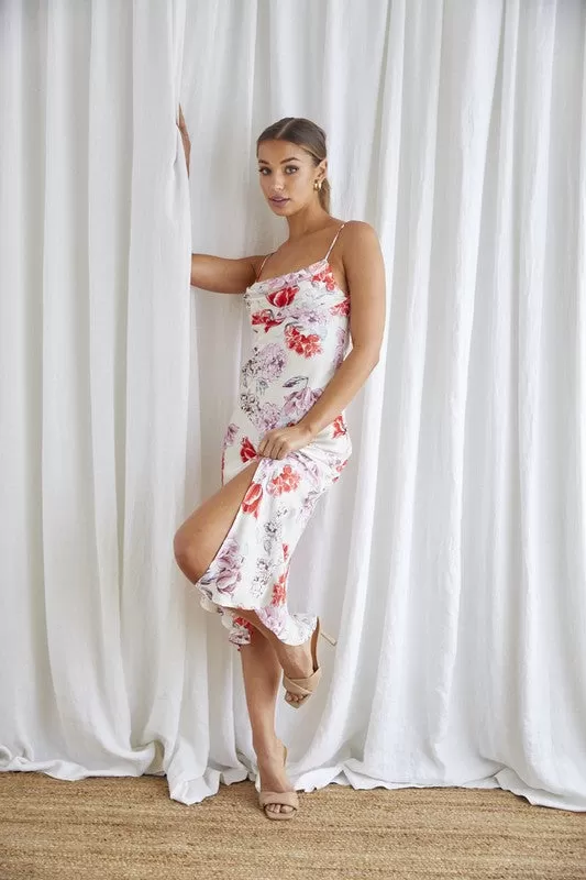 Floral Cowl Neck Cami Midi Slip Dress