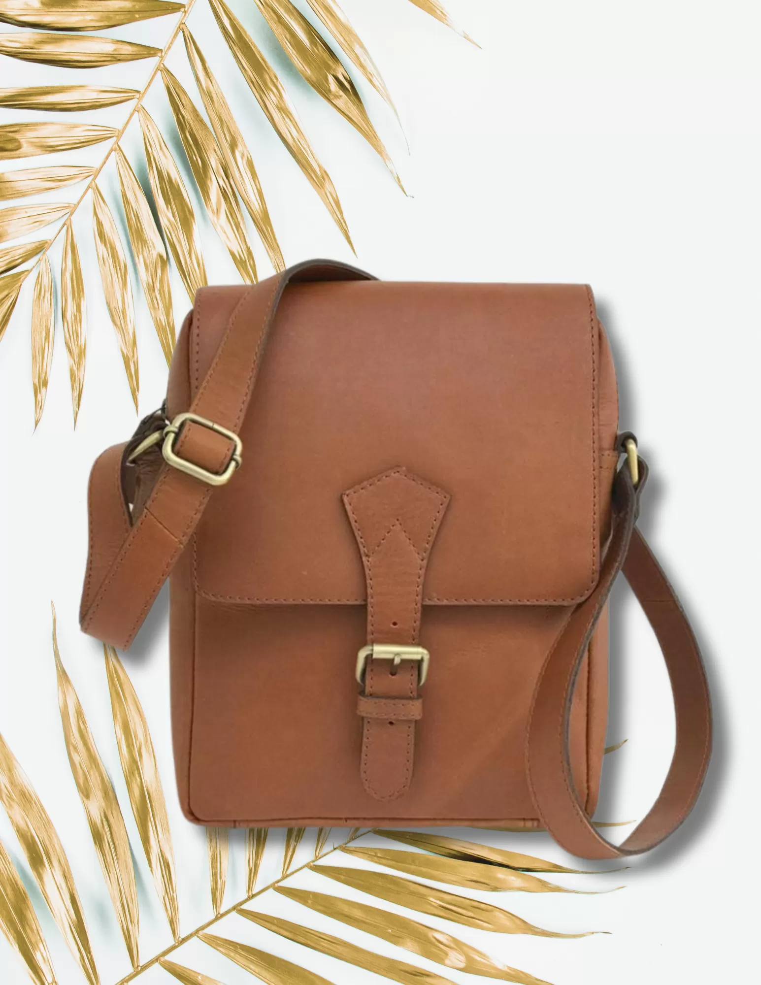 Full-grain Buffalo Leather Sling Messenger Bag - Sandstone Brown