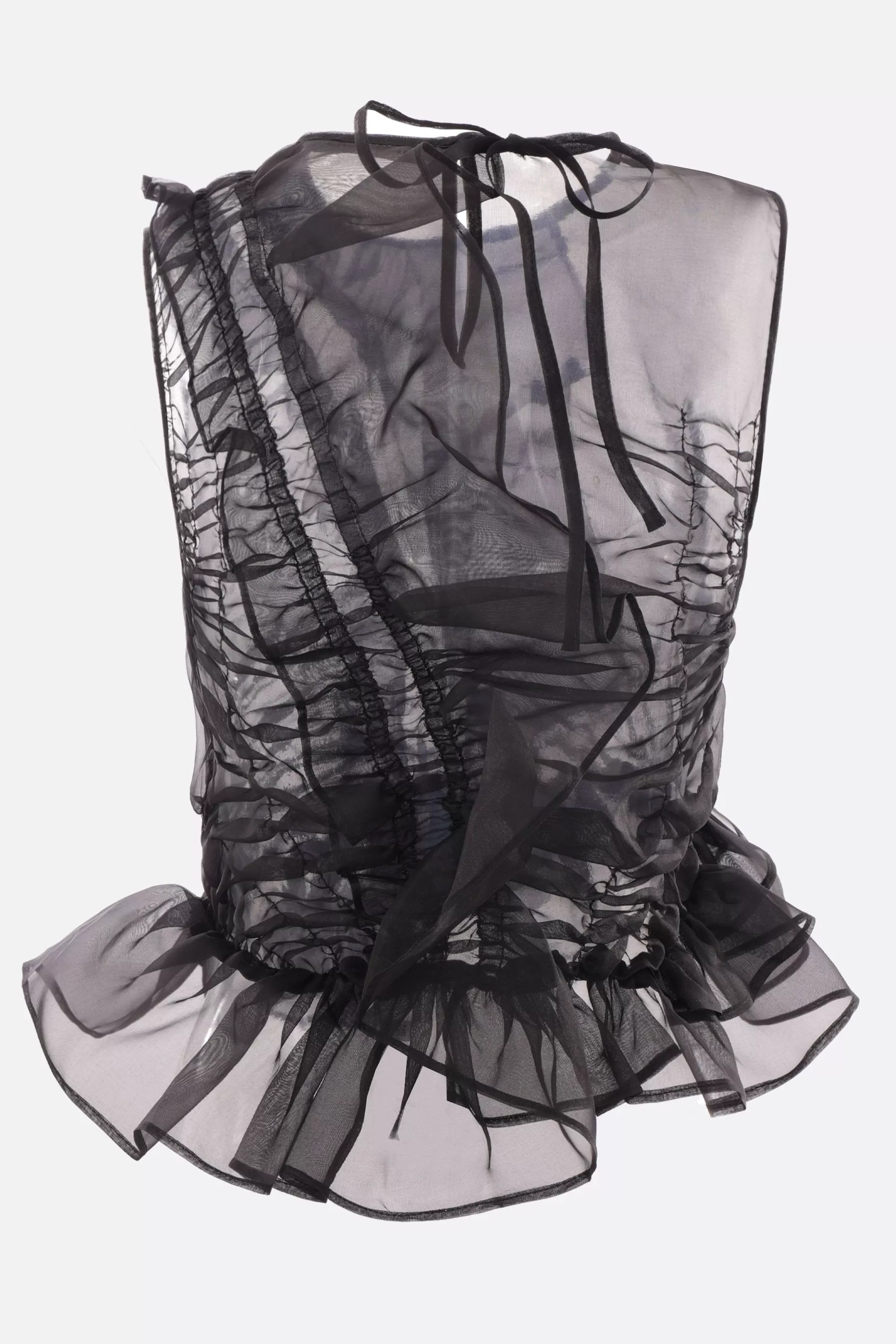 Geo cropped sleeveless top in ruched organza