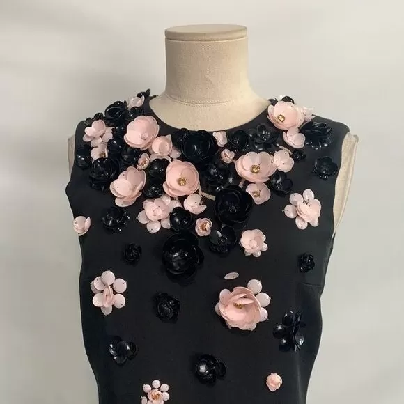 Glambattista Valliblack with 3D pink black flower top dress