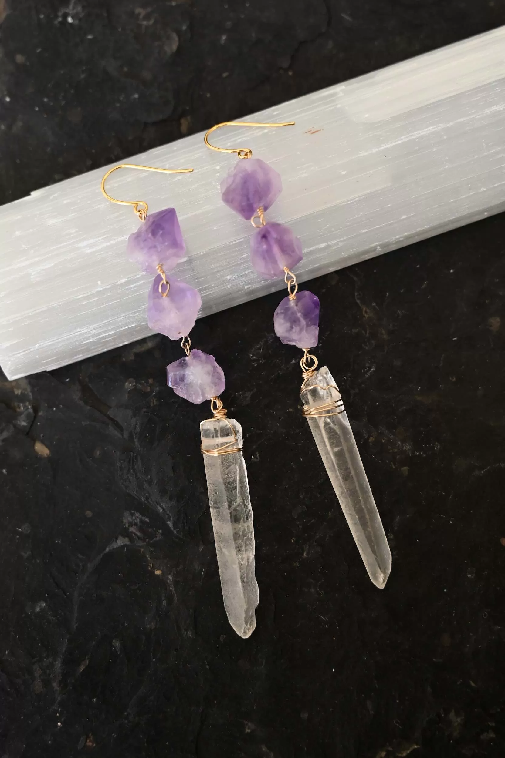 Goddess of Soul Amethyst Quartz Earrings