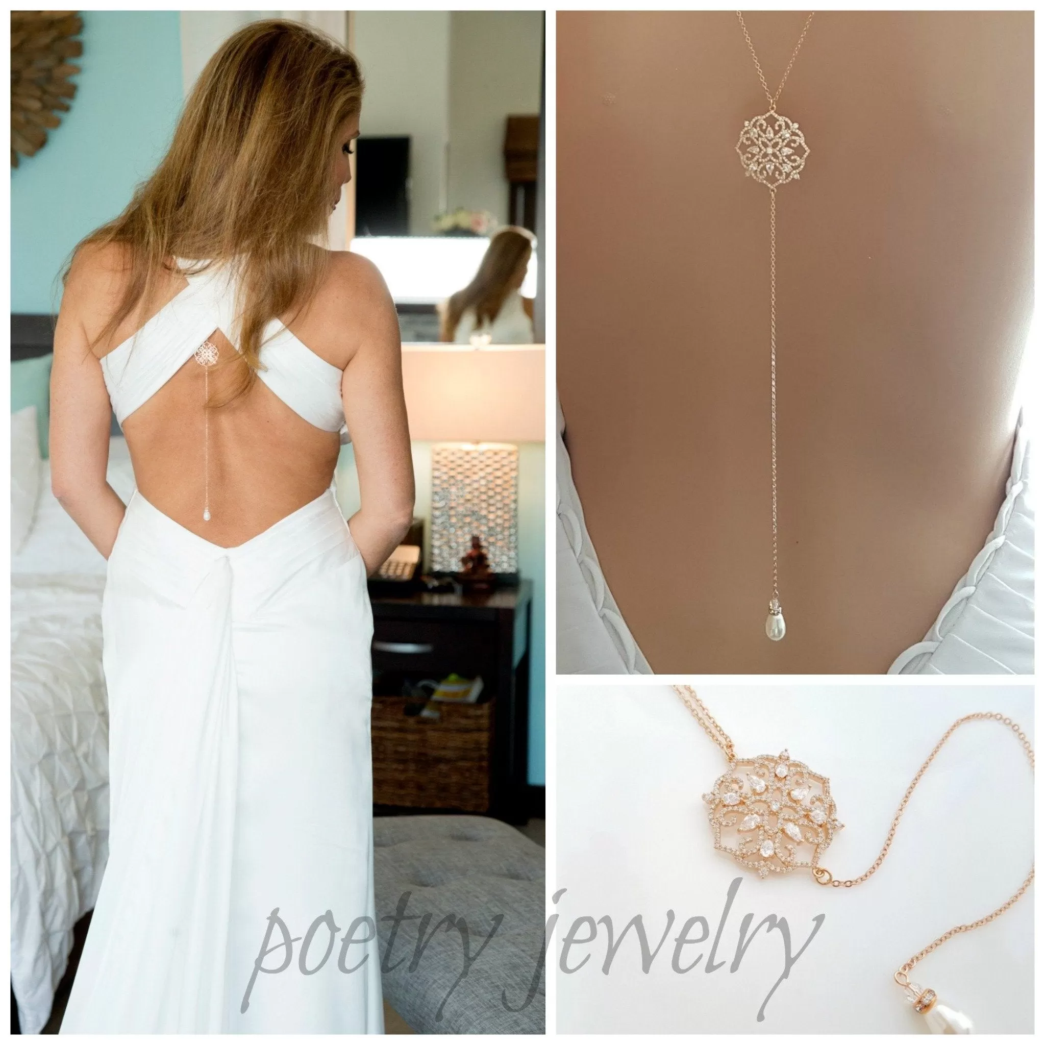 Gold Backless Necklace for Weddings- Sadie