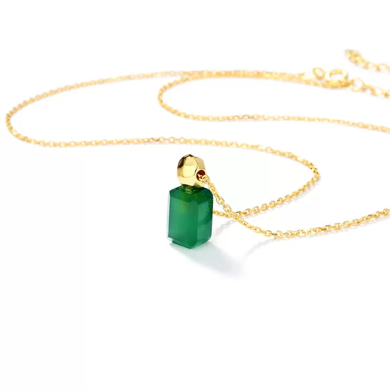 Green Agate Necklace Gold Vermeil