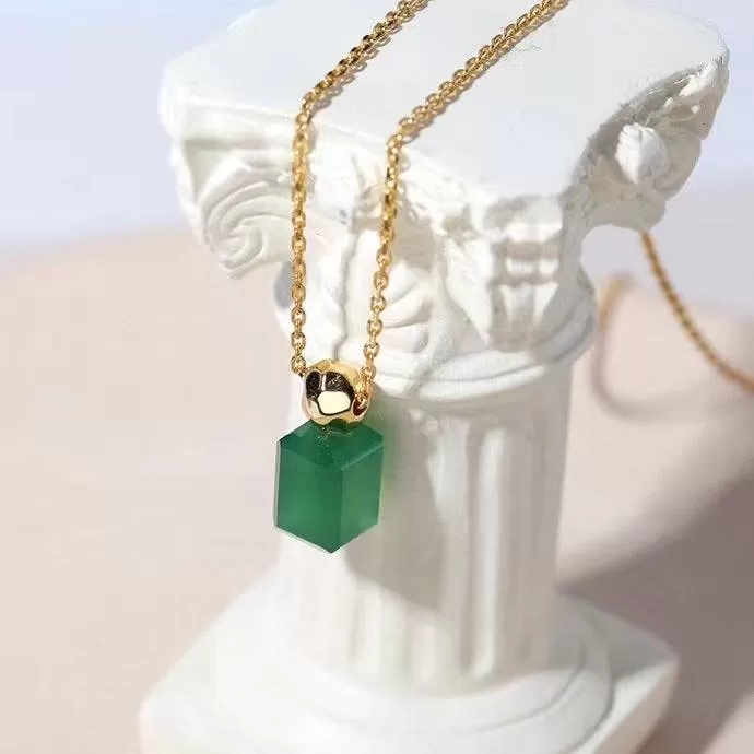 Green Agate Necklace Gold Vermeil