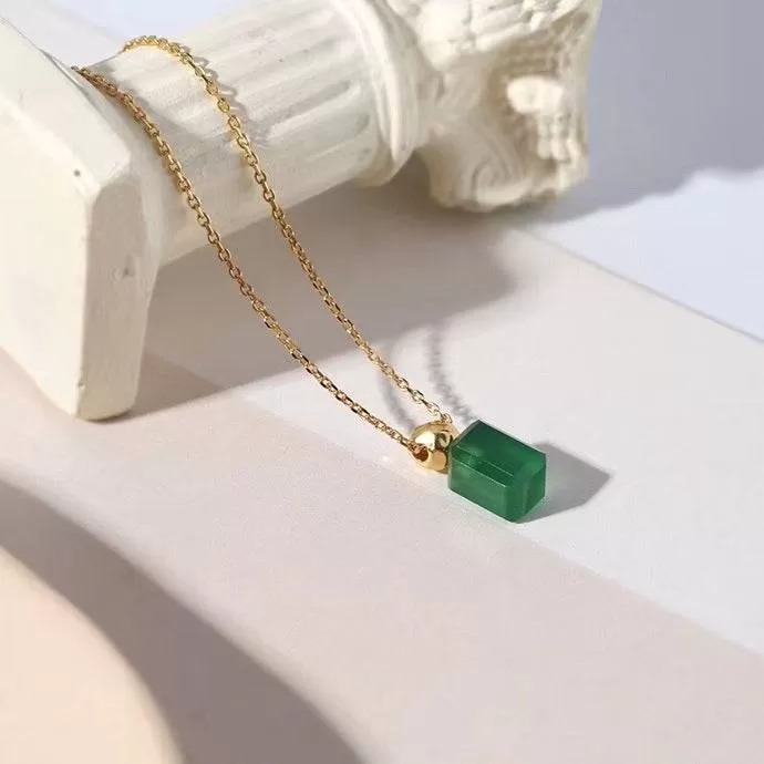 Green Agate Necklace Gold Vermeil