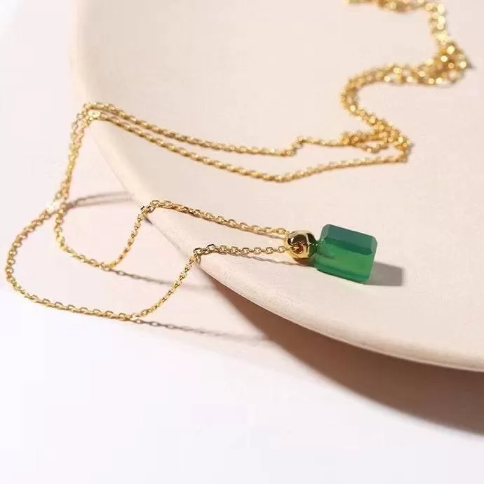 Green Agate Necklace Gold Vermeil