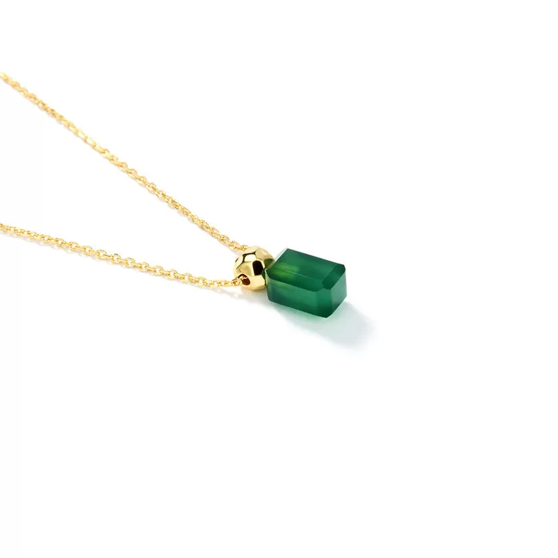 Green Agate Necklace Gold Vermeil