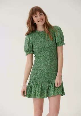 Green Floral Ruched Mini Dress- Outlet