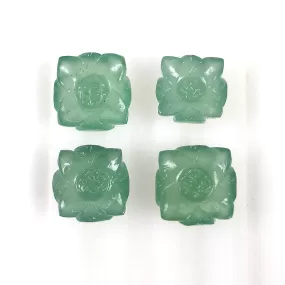 GREEN QUARTZITE Gemstone Carving : 14.40cts Natural Untreated Unheated Quartzite Hand Carved FLOWER 9mm - 10.5mm 4pcs