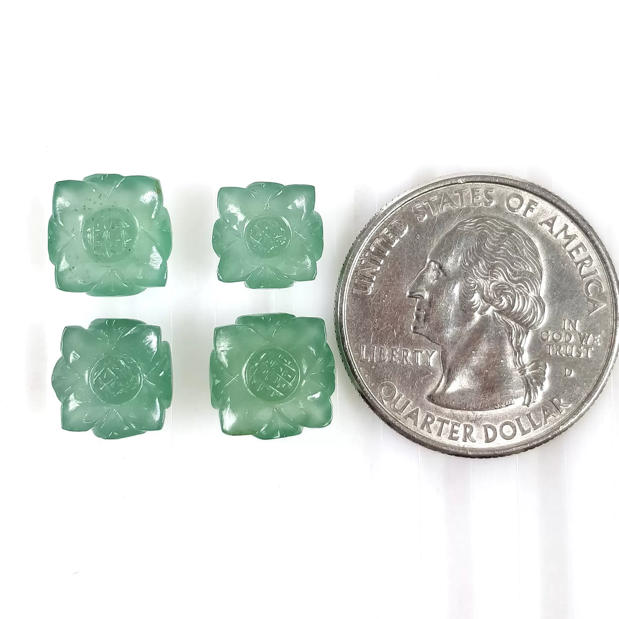 GREEN QUARTZITE Gemstone Carving : 14.40cts Natural Untreated Unheated Quartzite Hand Carved FLOWER 9mm - 10.5mm 4pcs