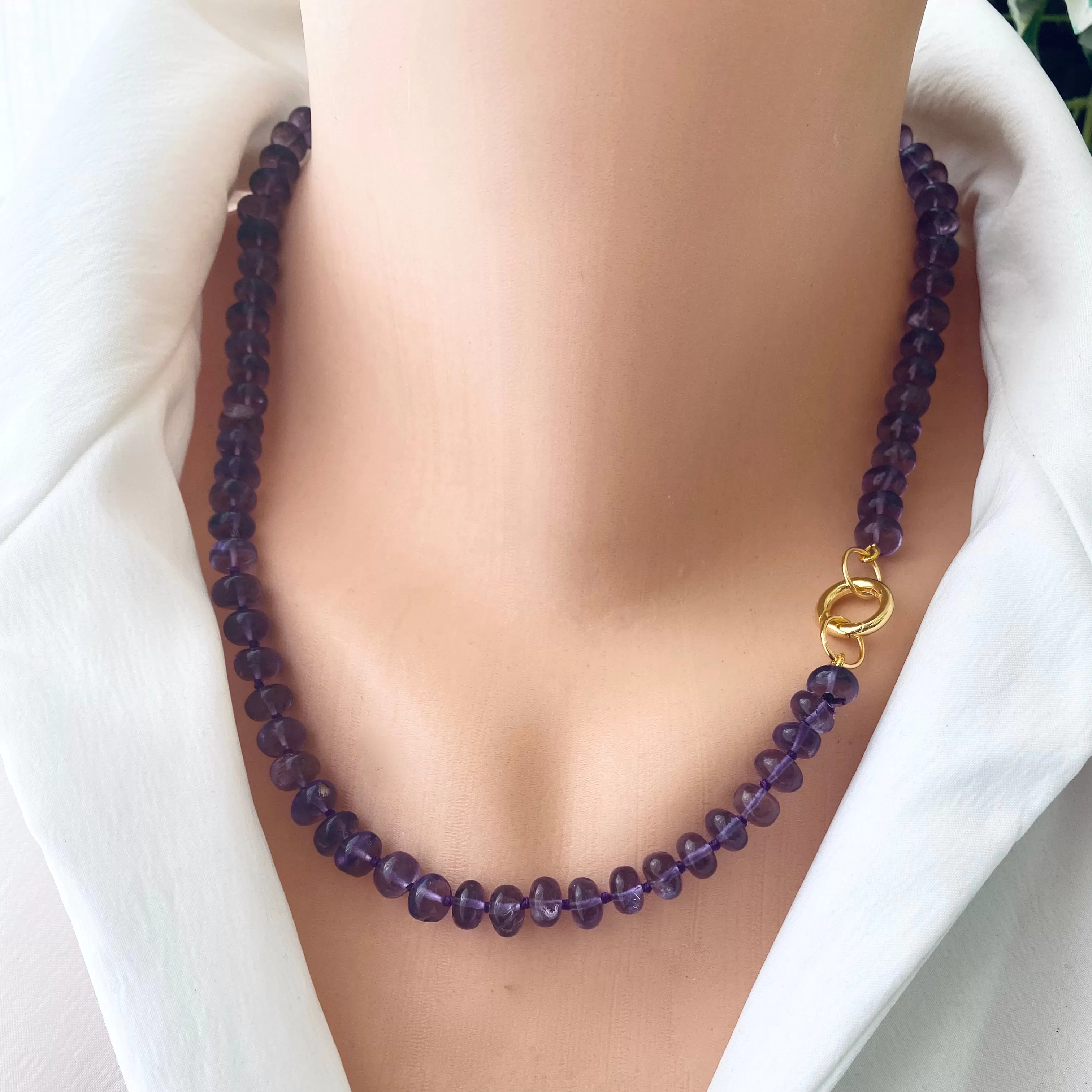 Hand Knotted Brazil Amethyst Candy Necklace, Gold Vermeil, 20”in, February Birthstone