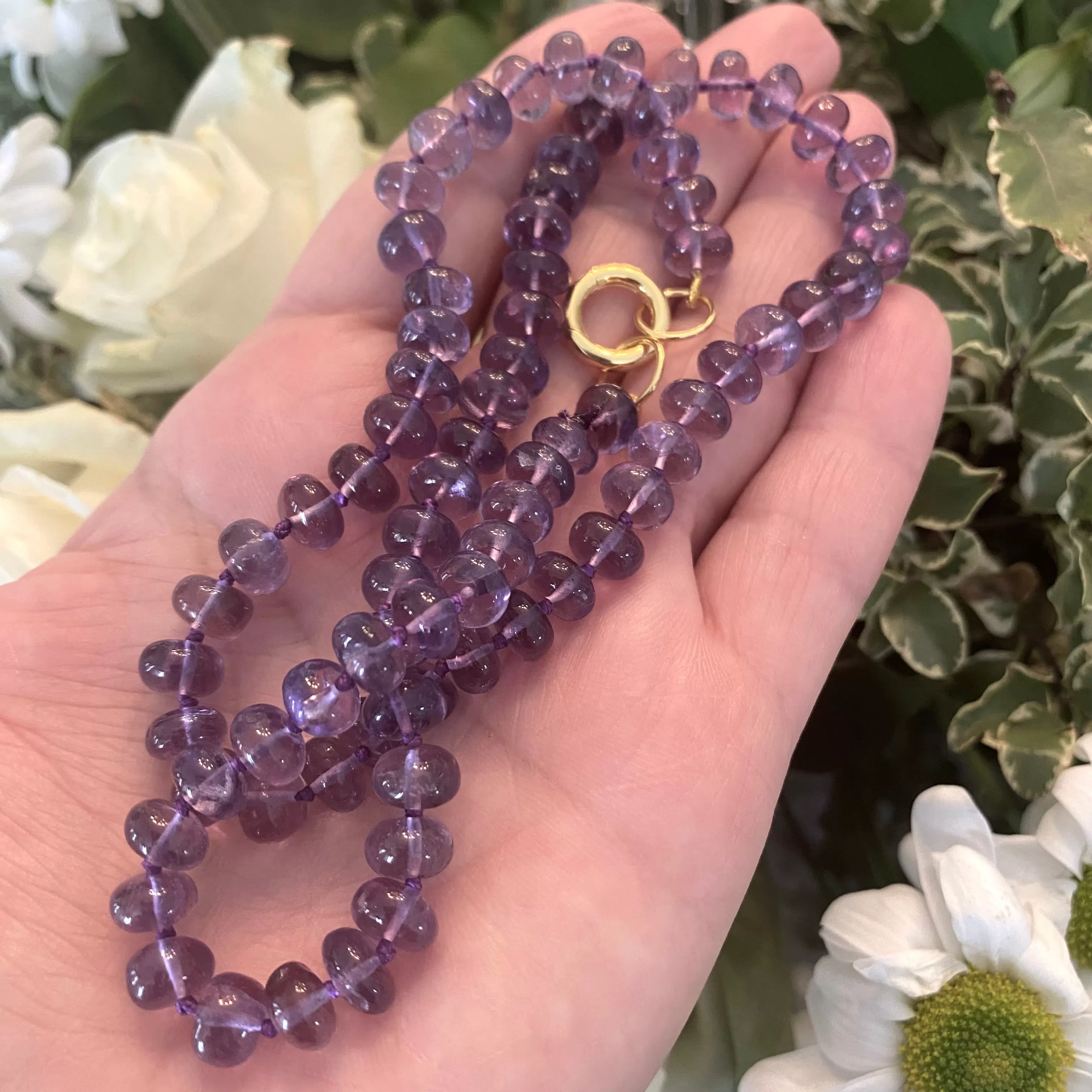 Hand Knotted Brazil Amethyst Candy Necklace, Gold Vermeil, 20”in, February Birthstone