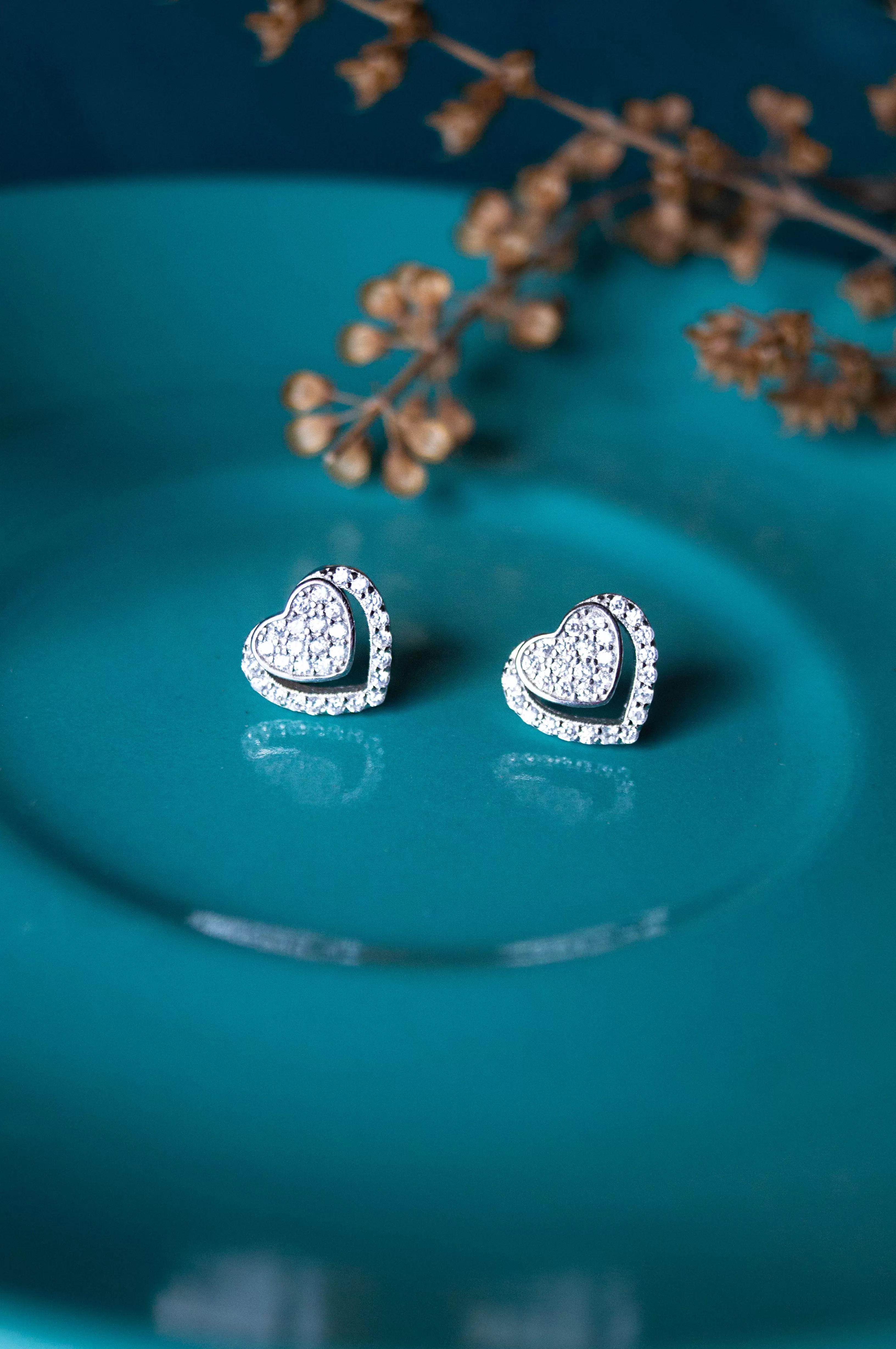 Heart In Heart Sterling Silver Stud Earrings