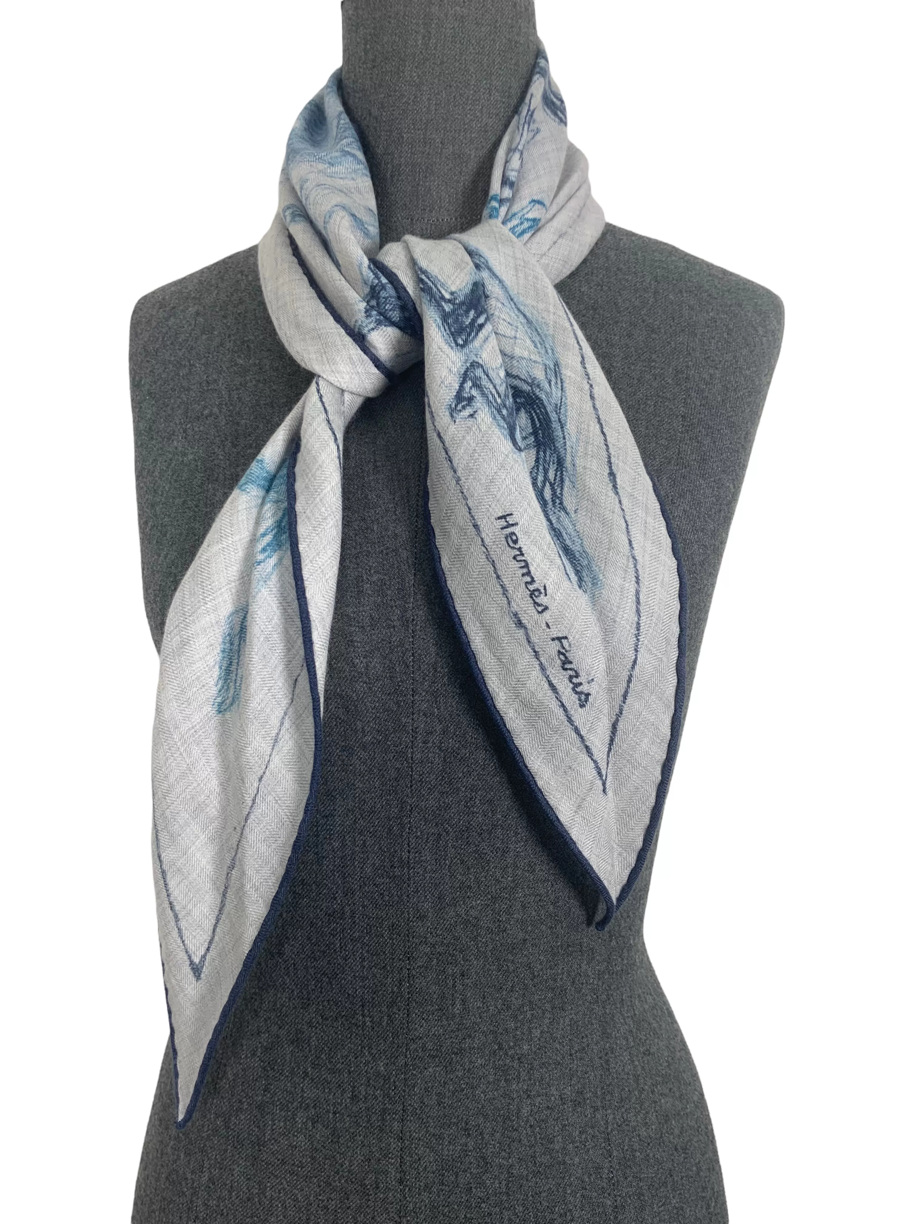 Hermes Losange Equestrian Cashmere Triangle Scarf