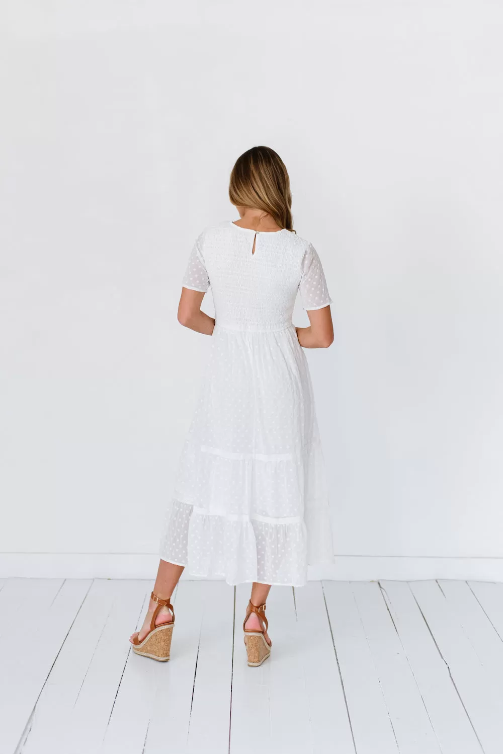 Isla Dot White Midi Dress