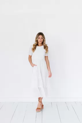 Isla Dot White Midi Dress