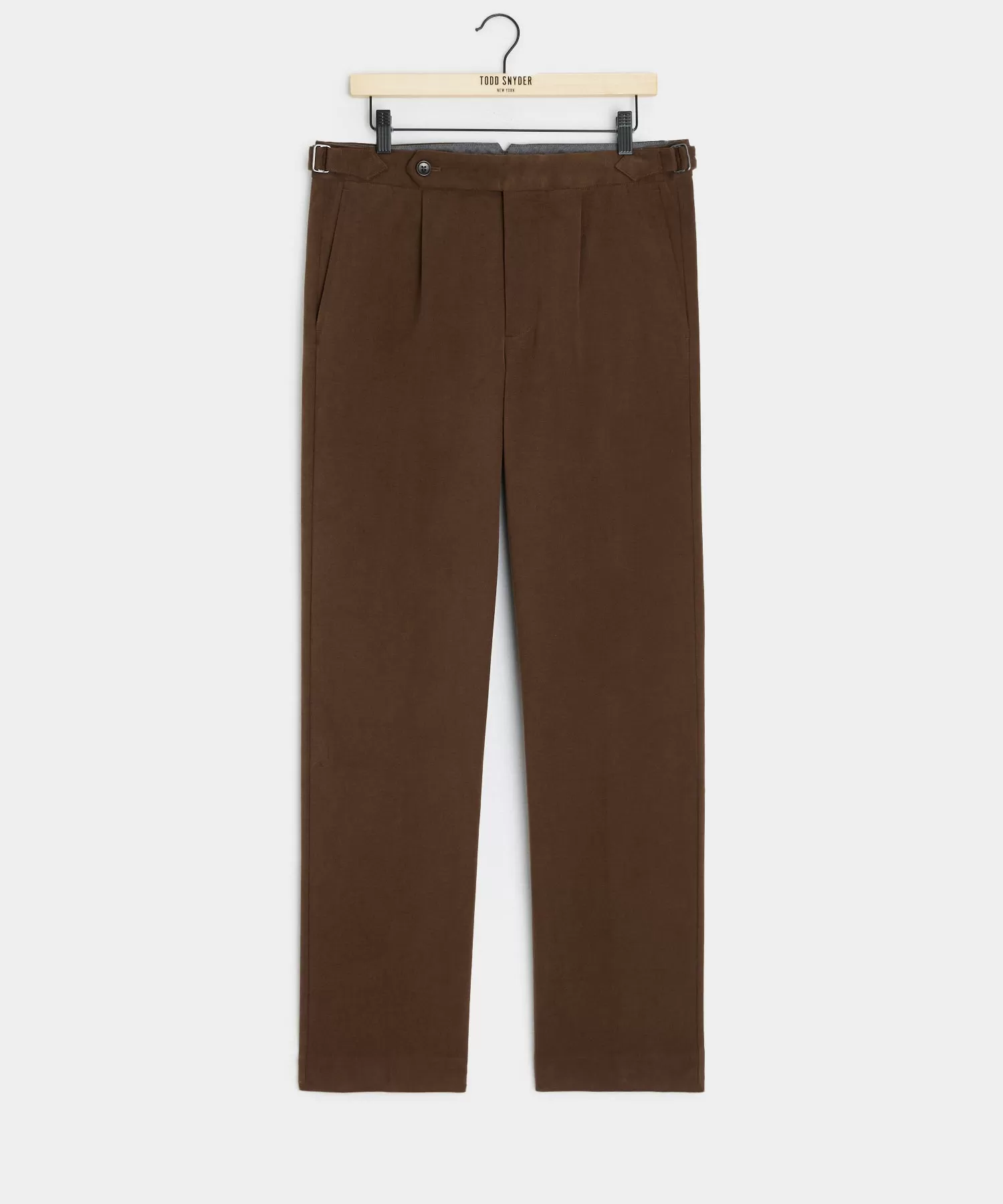 Italian Brushed Cotton Side Tab Trouser in Brown