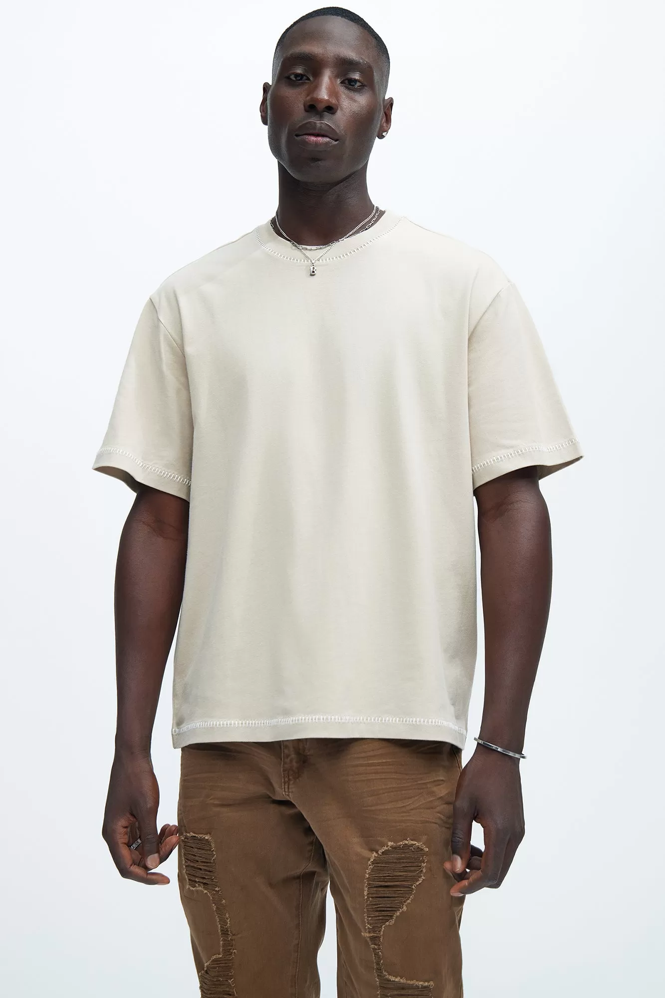 Jacob Stitch Relaxed Tee - Tan