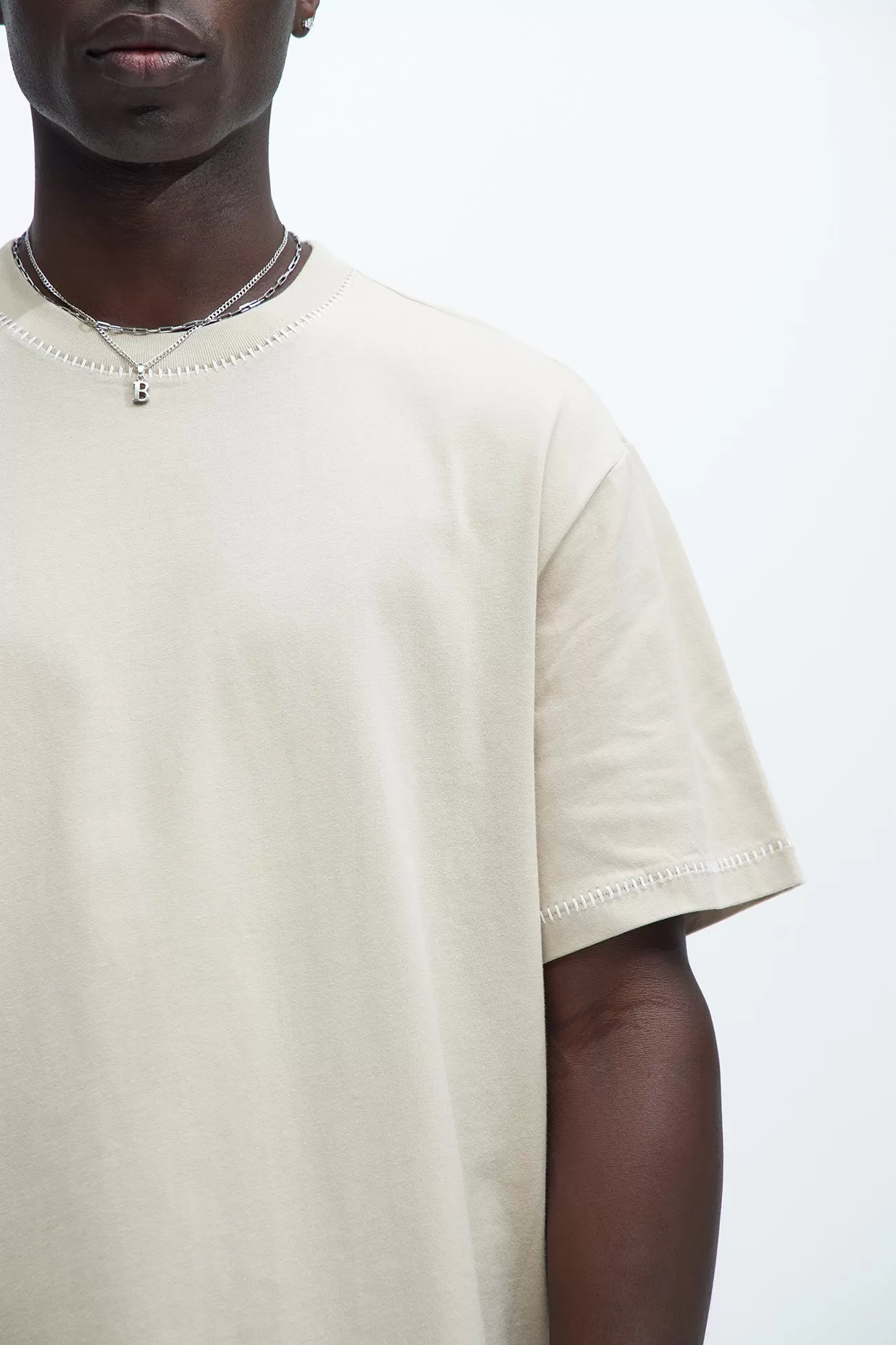 Jacob Stitch Relaxed Tee - Tan