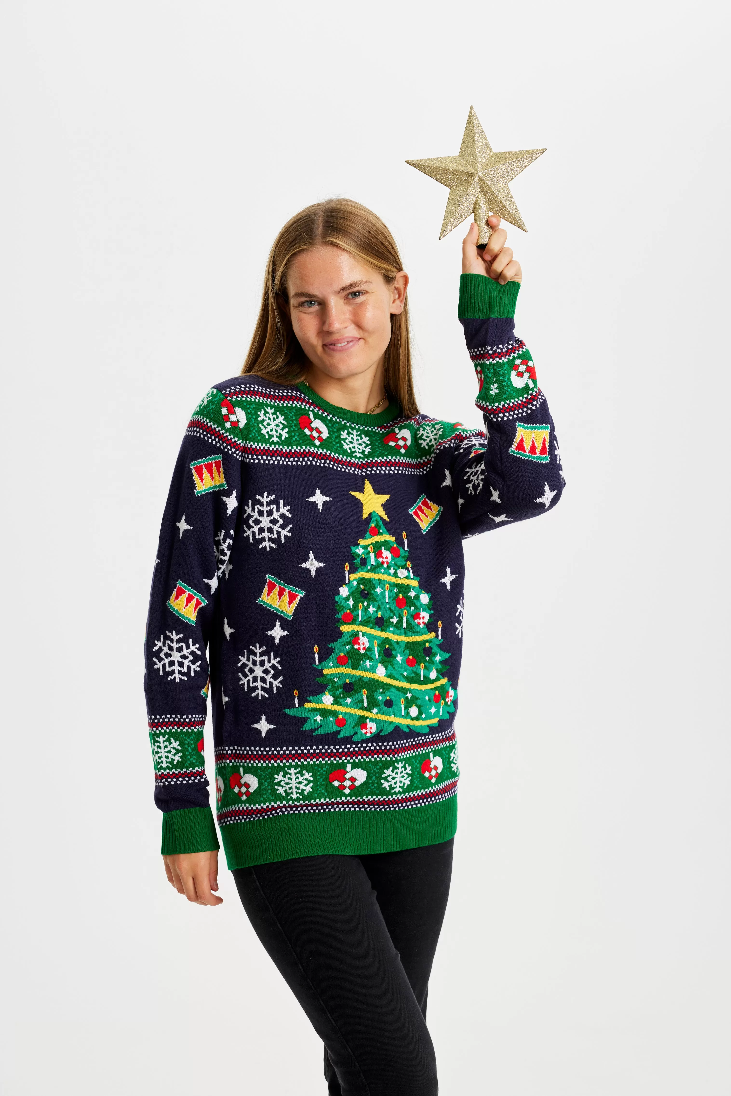 Juletræets Julesweater Navy LED - Dame