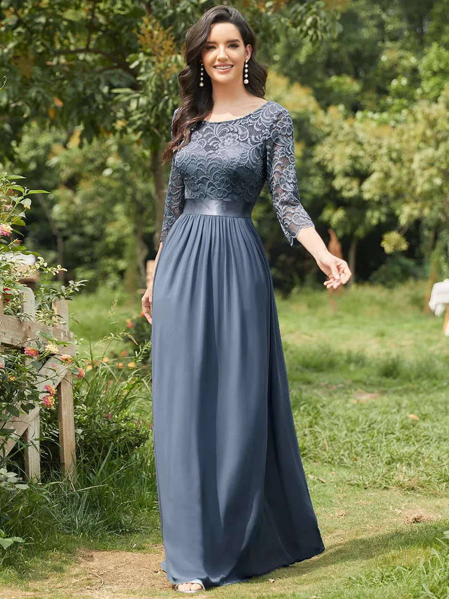 Lace Top High Neck Three Quarter Sleeve Bridesmaid Dress