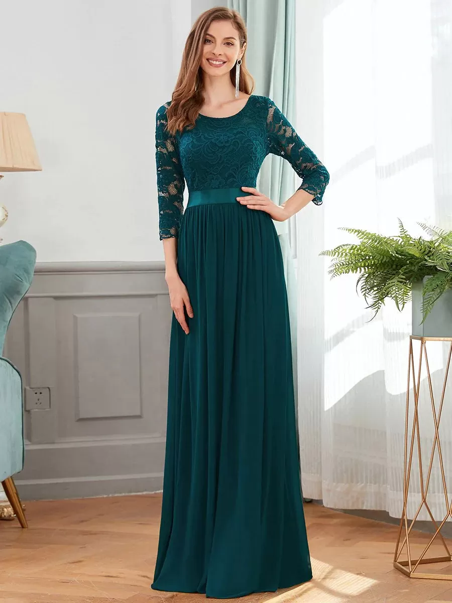 Lace Top High Neck Three Quarter Sleeve Bridesmaid Dress