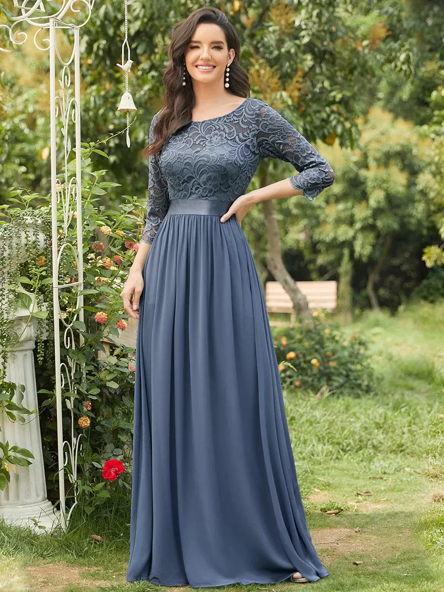 Lace Top High Neck Three Quarter Sleeve Bridesmaid Dress