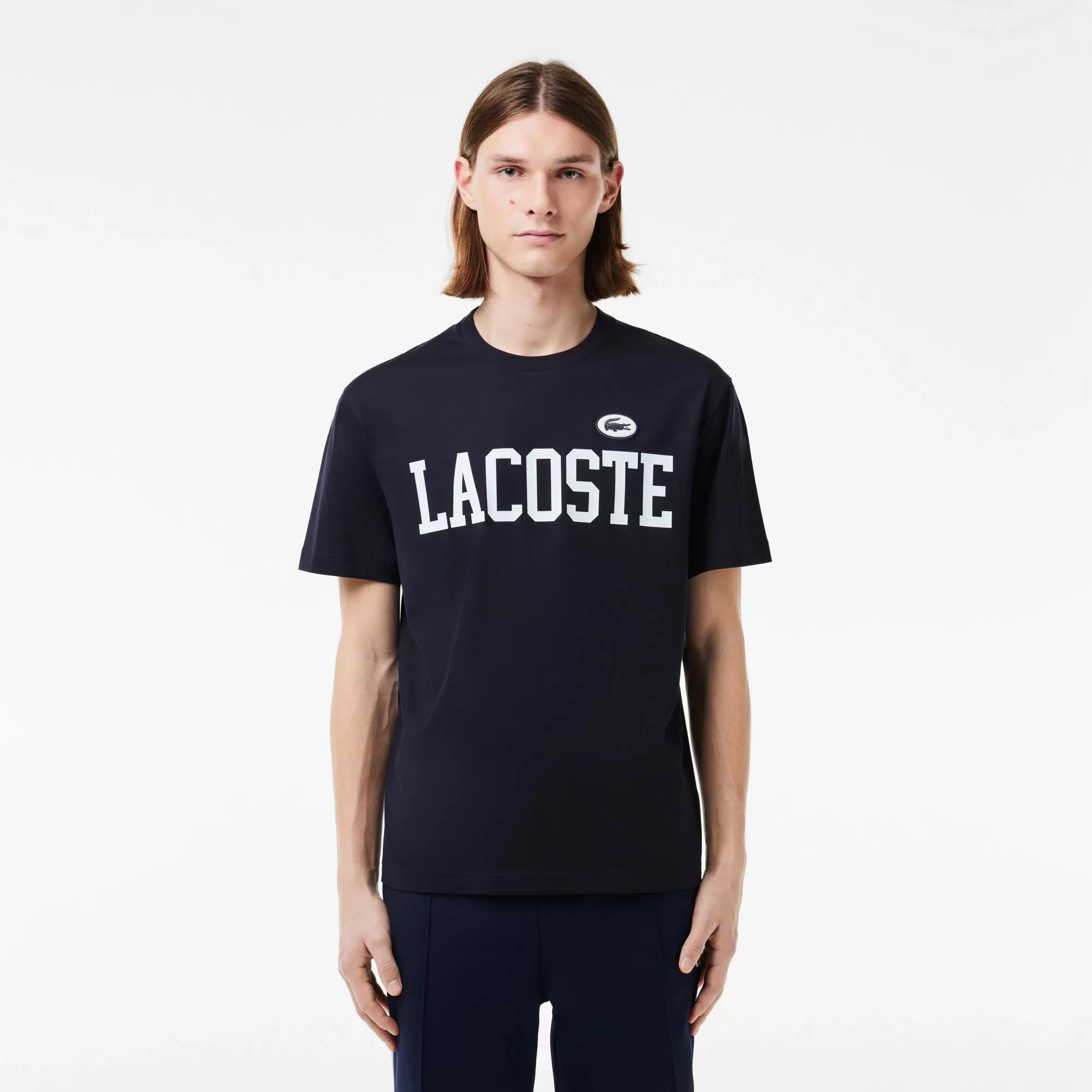 LACOSTE Men's Cotton Contrast Print & Badge T-shirt - Navy