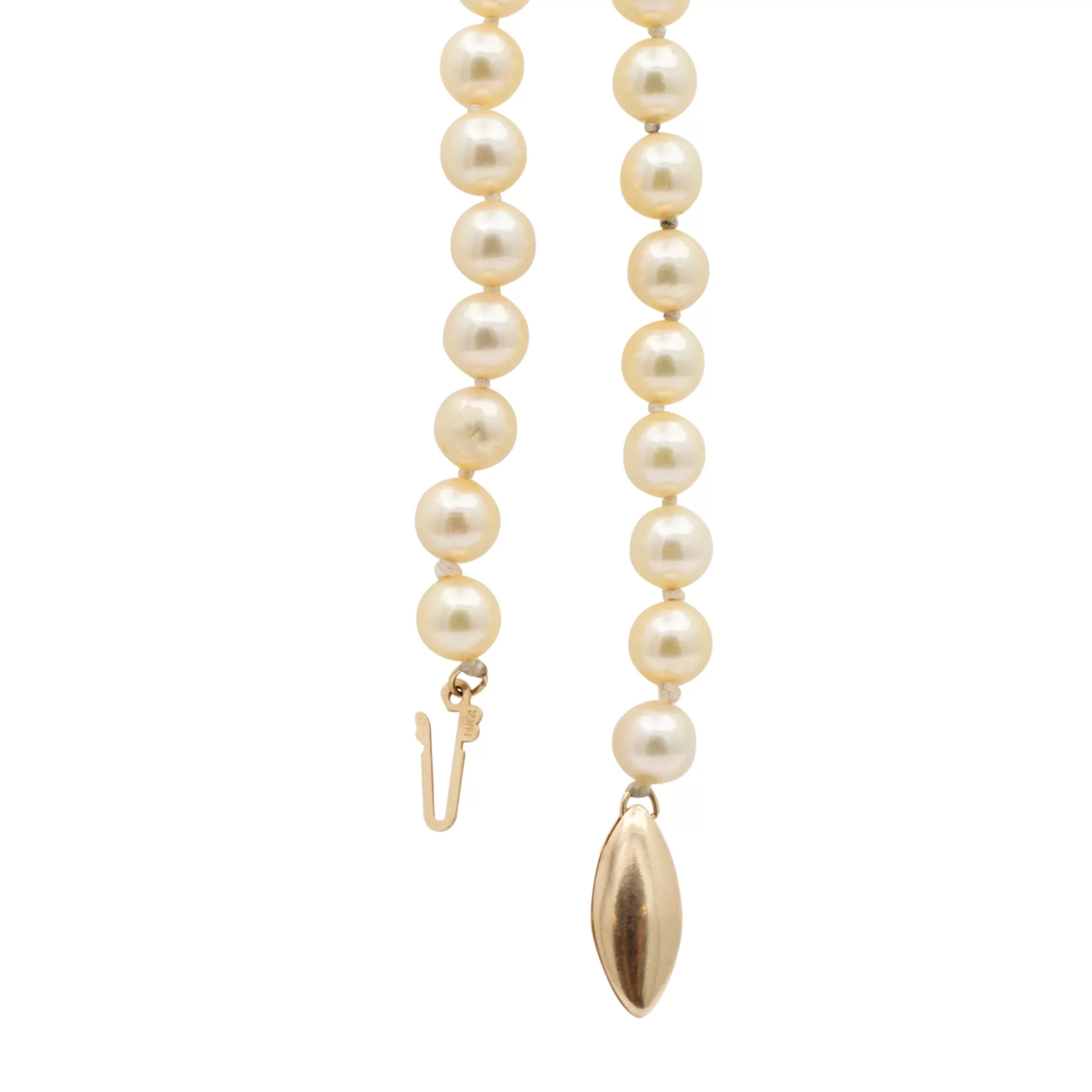 Ladies Vintage Natural Pearl Beads Cocktail Chain Necklace With 14K Yellow Gold