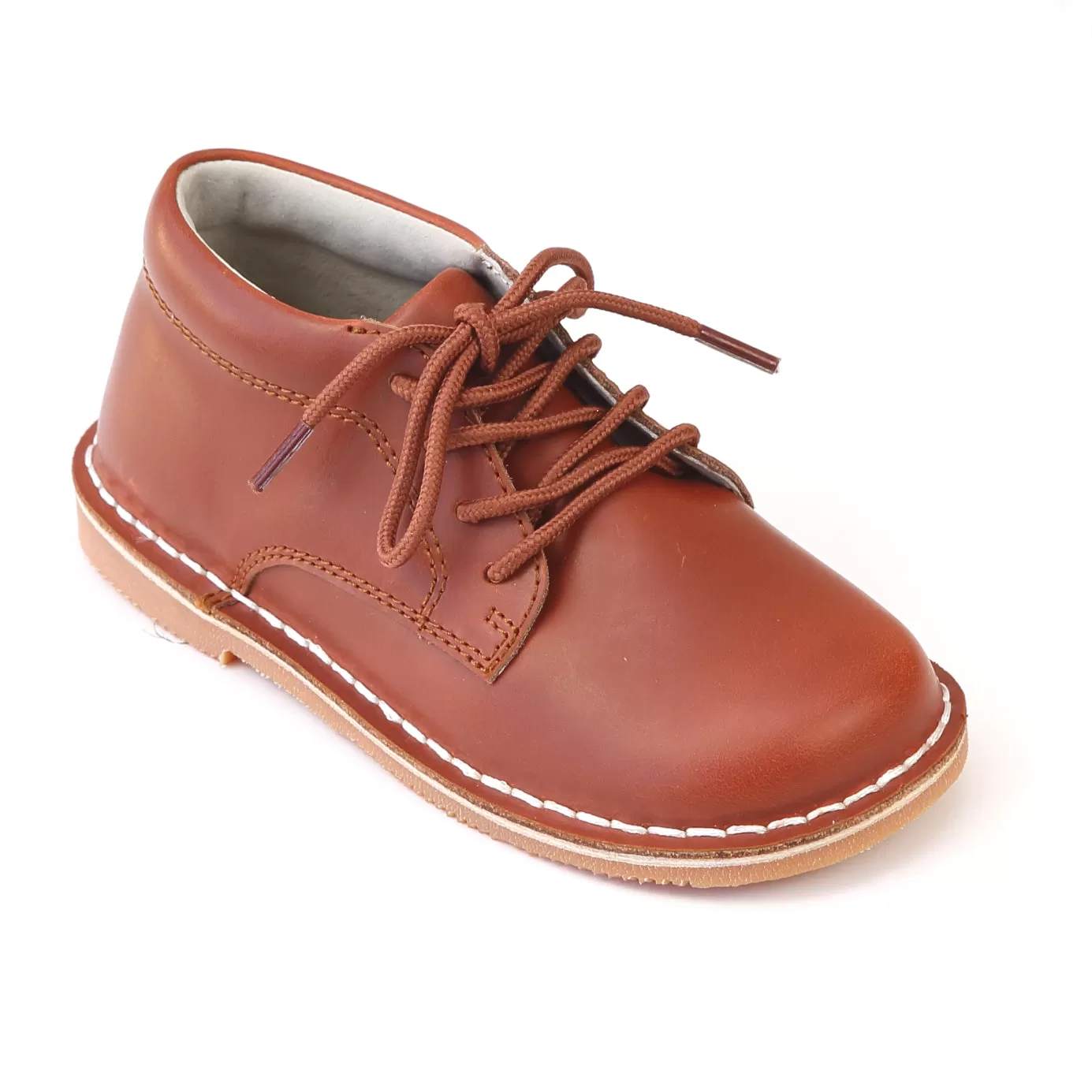 L'Amour Boys Tuck Cognac Leather Lace Up Shoes