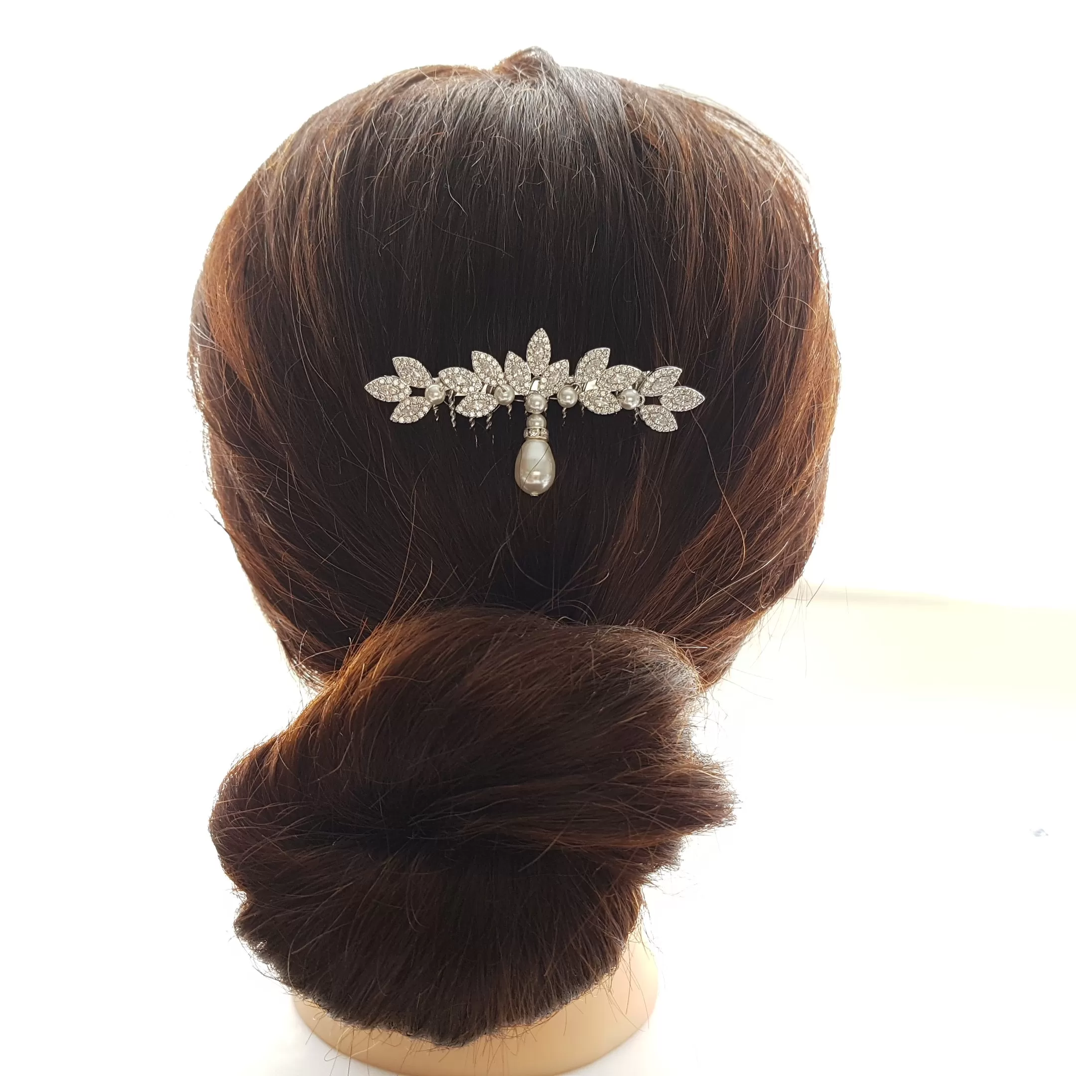 Leaf Design Rose Gold Pearl Wedding Hair Comb-Abby