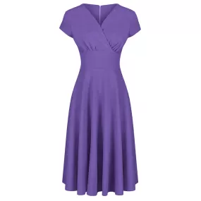 Lilac Purple A Line Crossover Bust Capped Sleeve Tea Swing Dress