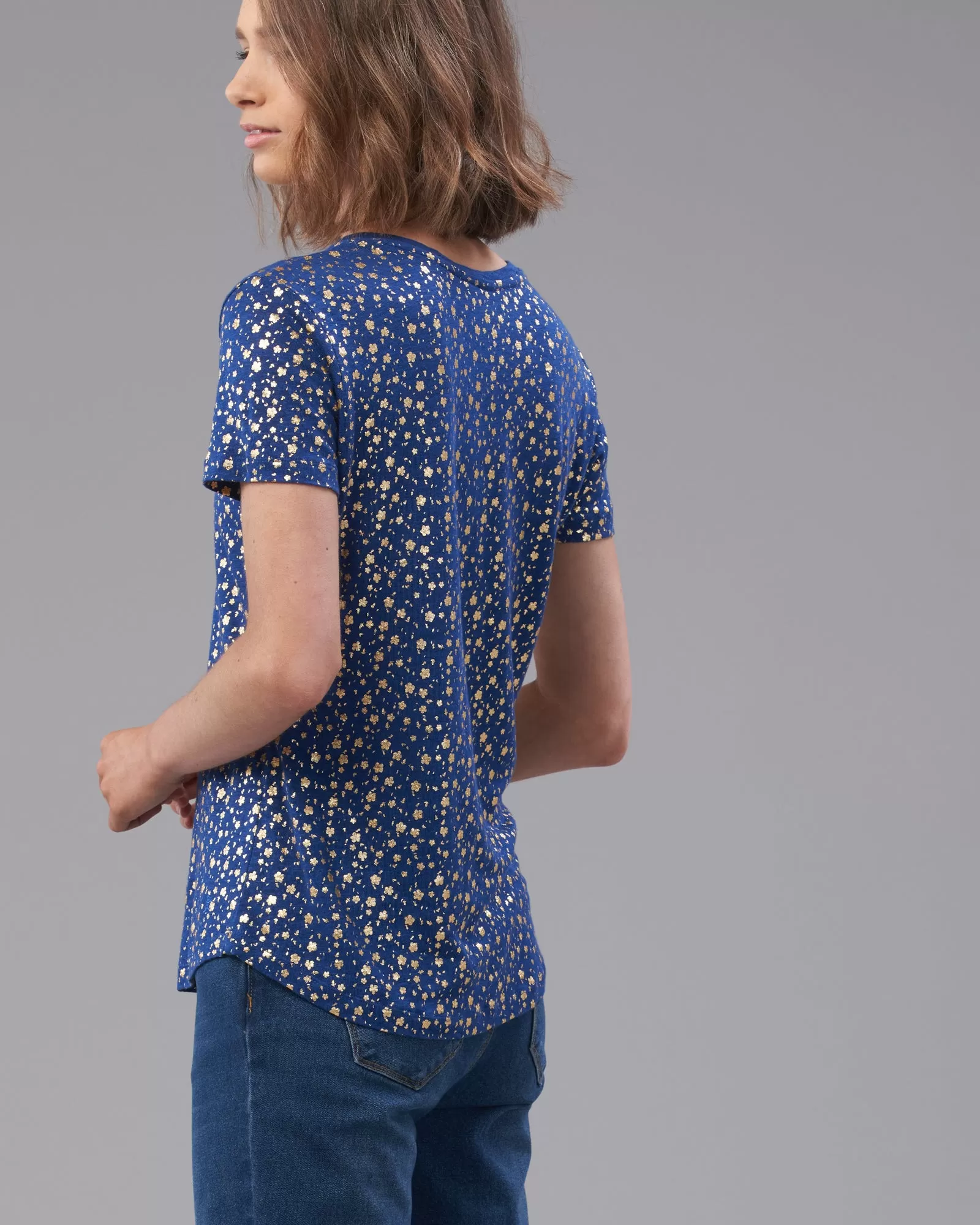 LINEN BLOSSUM FOIL PRINT TEE