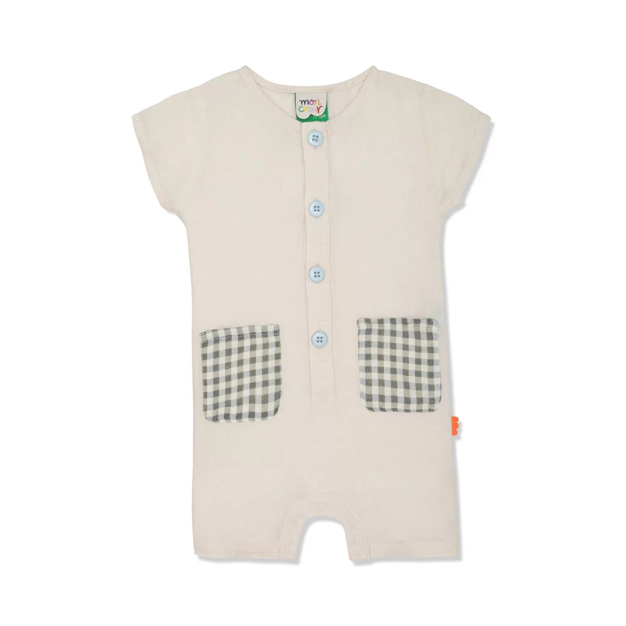 Linen Striped Misty Rose Baby Romper