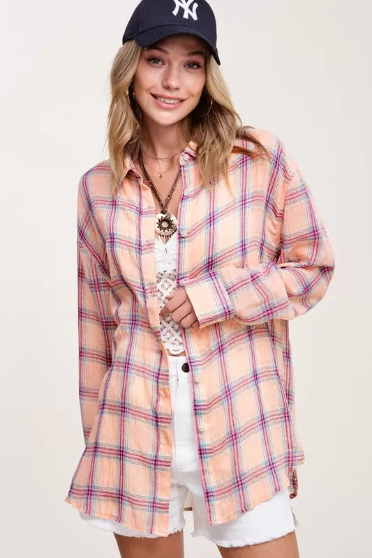 Liz Swift Plaid Button Dow Shirt