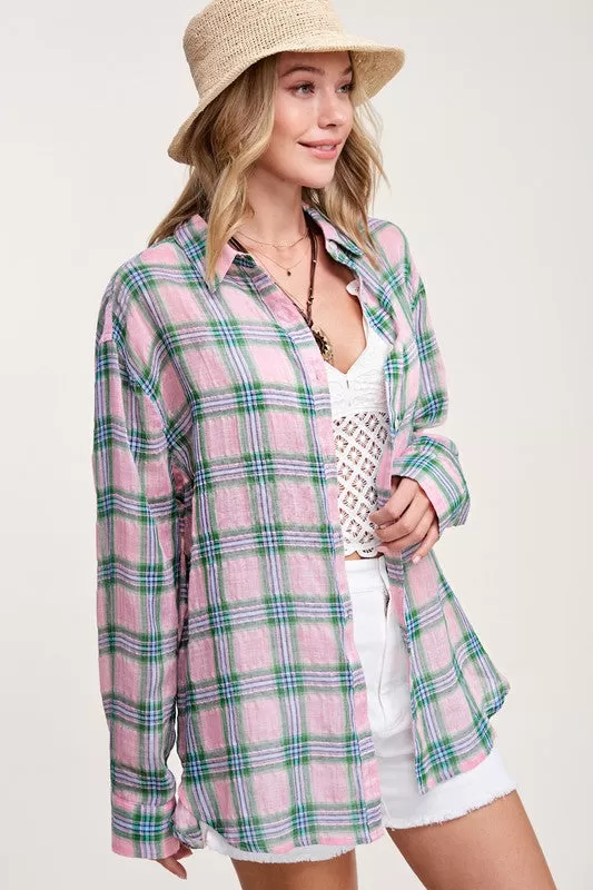 Liz Swift Plaid Button Dow Shirt