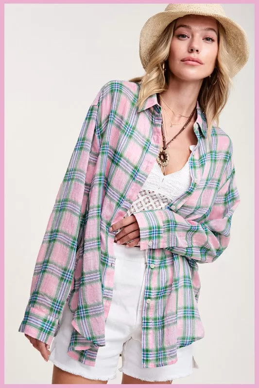 Liz Swift Plaid Button Dow Shirt