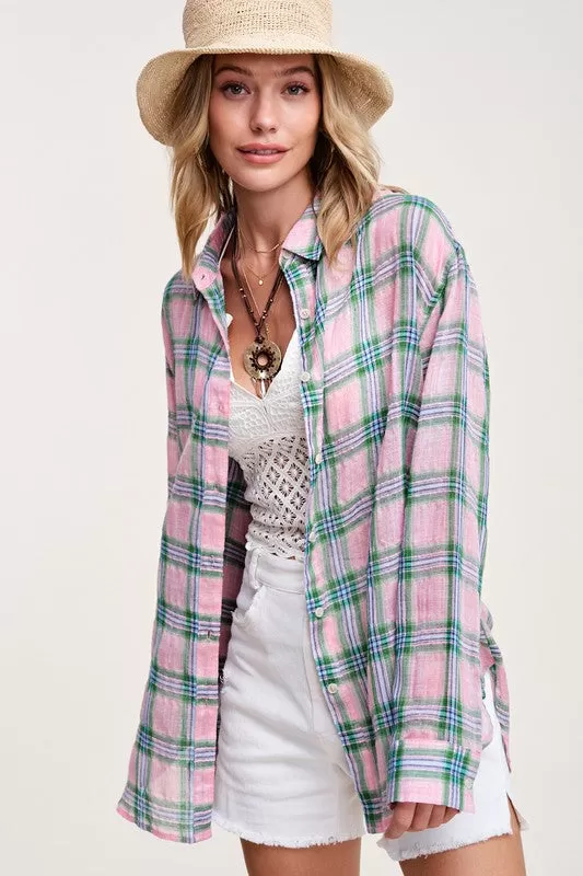 Liz Swift Plaid Button Dow Shirt