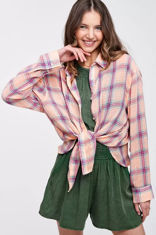 Liz Swift Plaid Button Dow Shirt