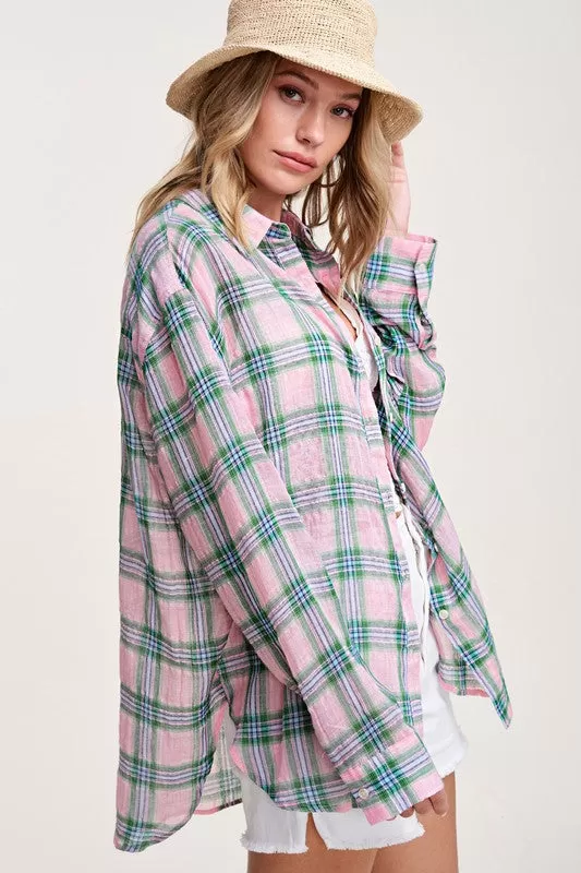 Liz Swift Plaid Button Dow Shirt