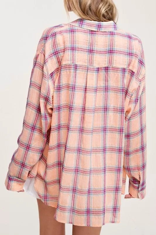 Liz Swift Plaid Button Dow Shirt