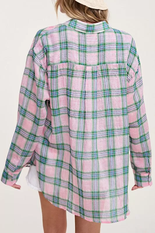 Liz Swift Plaid Button Dow Shirt