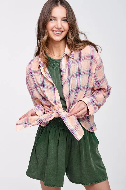 Liz Swift Plaid Button Dow Shirt