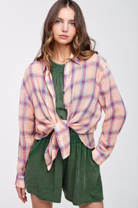 Liz Swift Plaid Button Dow Shirt