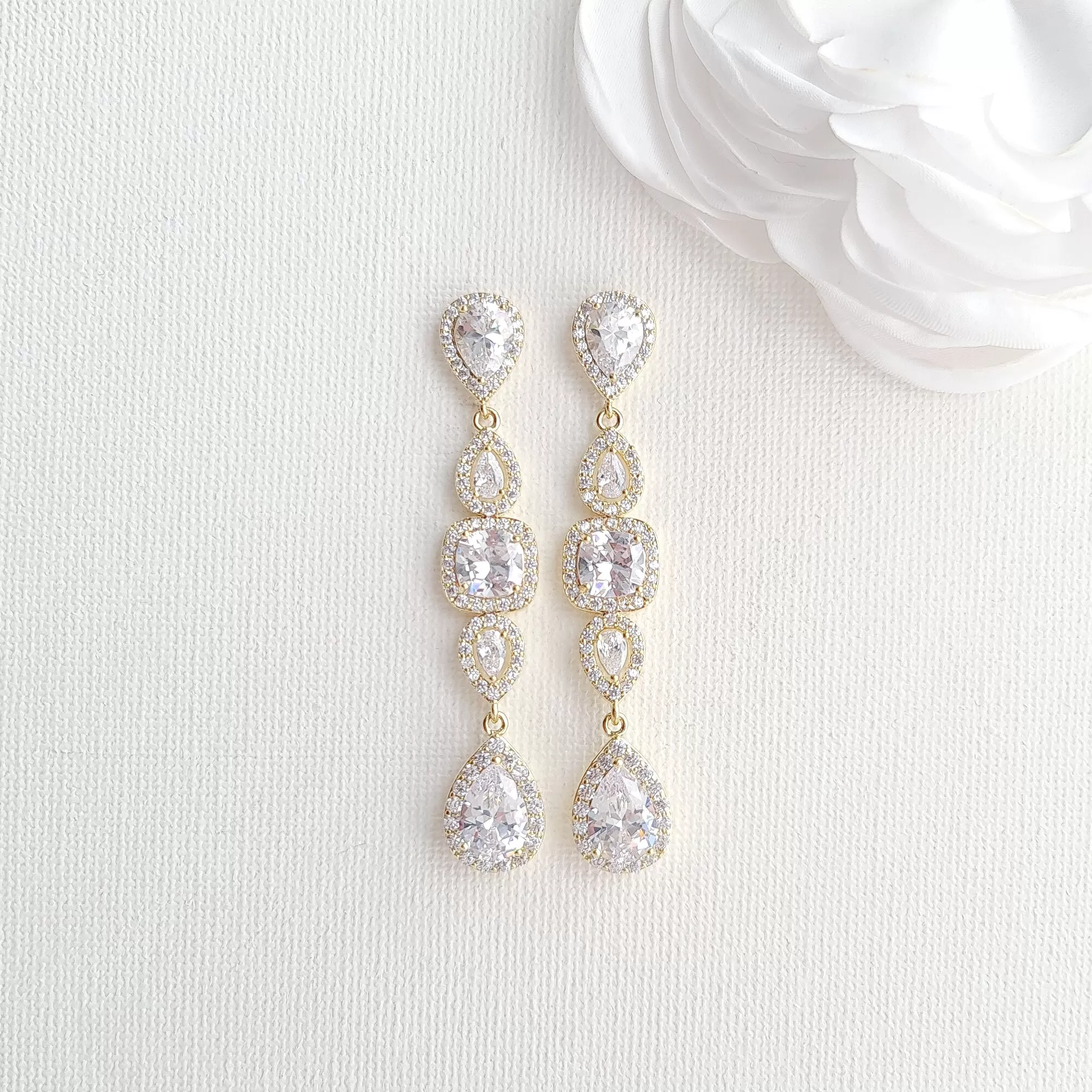 Long Gold Drop Earrings for Weddings- Gianna