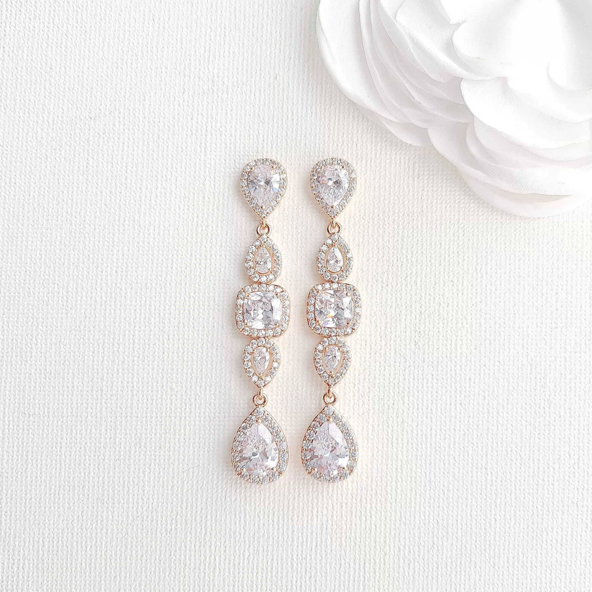 Long Gold Drop Earrings for Weddings- Gianna