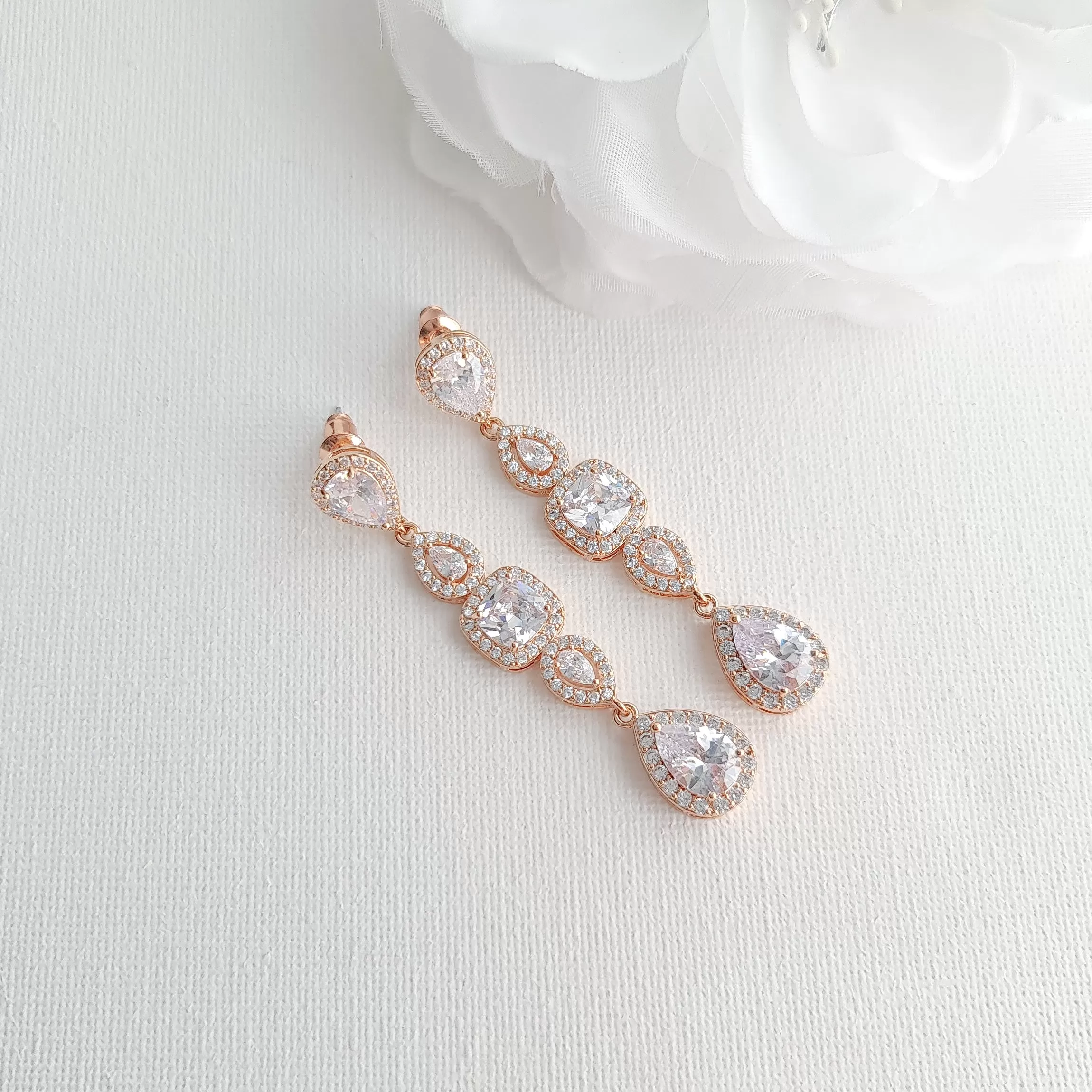 Long Gold Drop Earrings for Weddings- Gianna