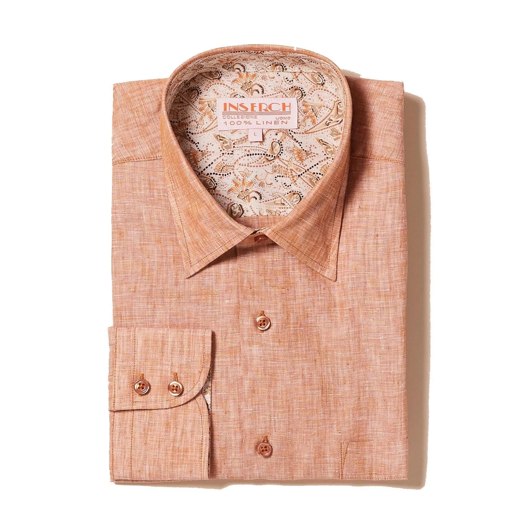 Long Sleeve Premium 100% Linen Yarn-Dye Solid Camel Shirt