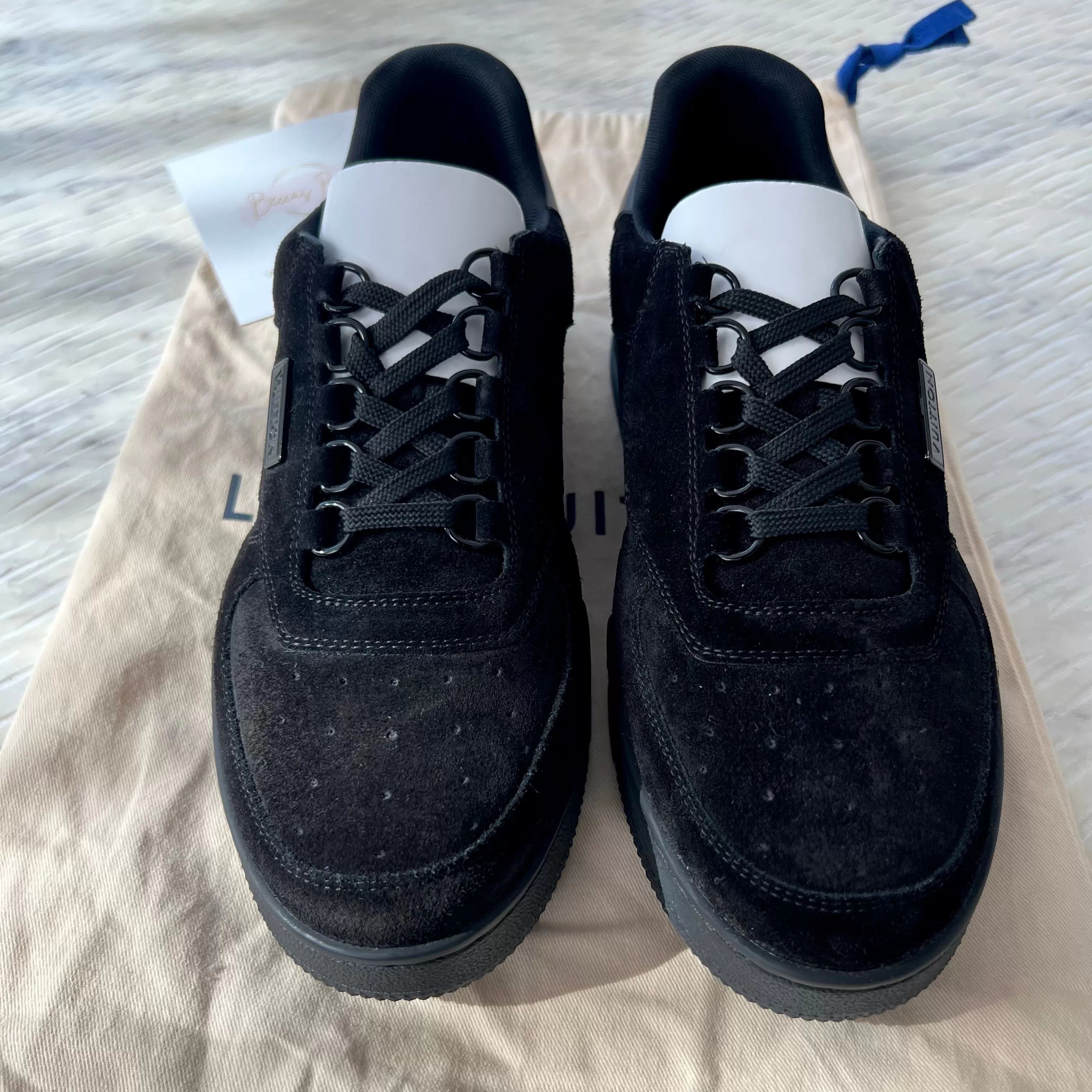 Louis Vuitton Sneaker Heavy Black Suede Leather Trim Lace Up Sneakers